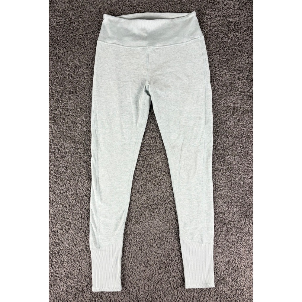 Alo Yoga Womens High Waist Alosoft Ribbed Cuff Leggings Seafoam Green Heather L